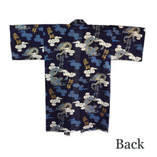 將圖片載入圖庫檢視器 Men's Happi Coat: Kimono Robe -Black , Navy base – Dragons, Clouds & Kanji Characters