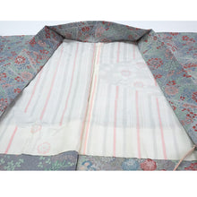 画像をギャラリービューアに読み込む, Vintage Haori Kimono Jacket Silk, Greyish Blue base, Floral Motifs