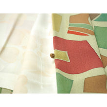 画像をギャラリービューアに読み込む, Vintage Haori Kimono Jacket Silk, Green base, Colorful Geometric Pattern