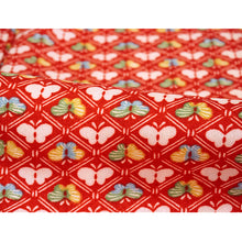 Load image into Gallery viewer, Vintage Haori Kimono Jacket Silk, Bold Red base, Butterflies, Diamond “Hishi” Pattern