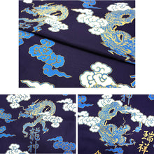 將圖片載入圖庫檢視器 Men's Happi Coat: Kimono Robe -Black , Navy base – Dragons, Clouds & Kanji Characters