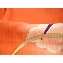 將圖片載入圖庫檢視器 Vintage Haori Kimono Jacket Silk, Vivid Orange base, Cloud ,Dew-on-Grass Motifs