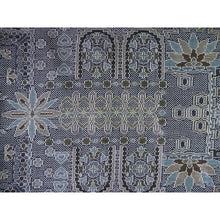 画像をギャラリービューアに読み込む, Vintage Japanese Kimono Women's Robe Silk, Muted Blue base with Floral-Inspired Geometrics