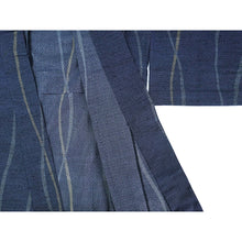 画像をギャラリービューアに読み込む, Vintage Japanese Kimono Women's Robe Wool, Dark Blue base with Flowing Vertical Lines