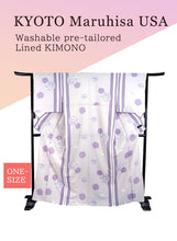 Load image into Gallery viewer, Washable pre-tailored Lined KIMONO【ONE-SIZE】(Purple stripe and snowflake pattern.)