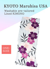 Load image into Gallery viewer, Washable pre-tailored Lined KIMONO【ONE-SIZE】(Light blue and white stripes with a large petal pattern.)