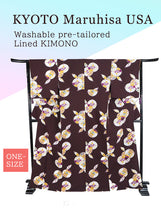 Load image into Gallery viewer, Washable pre-tailored Lined KIMONO【ONE-SIZE】(Chrysanthemums, bellflowers, and plums in cloisonne.)