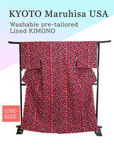 Load image into Gallery viewer, Washable pre-tailored Lined KIMONO【ONE-SIZE】(Striped pattern of interlinked camellias.)