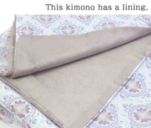 Load image into Gallery viewer, Washable pre-tailored Lined KIMONO【ONE-SIZE】(Purple floral water chestnut tile pattern.)