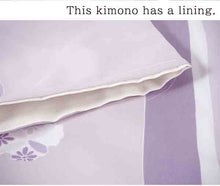 Load image into Gallery viewer, Washable pre-tailored Lined KIMONO【ONE-SIZE】(Purple stripe and snowflake pattern.)