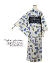 Load image into Gallery viewer, Washable pre-tailored Lined KIMONO【ONE-SIZE】(Blue geometric patterns, polka dots and orchids on latticework pattern.)