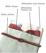 Load image into Gallery viewer, Effortless Elegance tailored Kimono 4 Piece Coordinate Set(Kimono, Obi, Obi-age, Obi-jime)M-SIZE