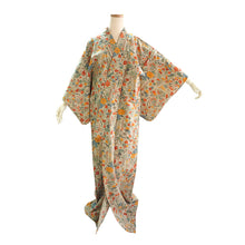 Load image into Gallery viewer, Vintage Japanese Kimono Women's Robe Silk, Beige base with Floral Motif, camellias, cherry blossoms, plum blossoms