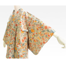 Load image into Gallery viewer, Vintage Japanese Kimono Women's Robe Silk, Beige base with Floral Motif, camellias, cherry blossoms, plum blossoms