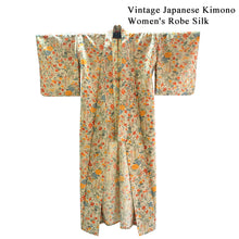 Load image into Gallery viewer, Vintage Japanese Kimono Women's Robe Silk, Beige base with Floral Motif, camellias, cherry blossoms, plum blossoms