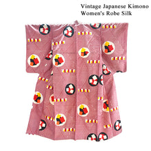 Load image into Gallery viewer, Vintage Japanese Kimono Women's Robe Silk, Red & White Striped Kimono with Geometric Patterns