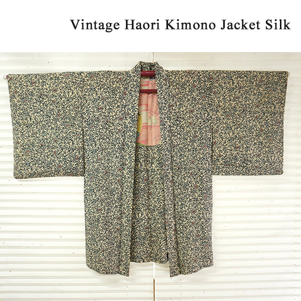 Vintage Haori Kimono Jacket Silk,karakusa (arabesque) pattern