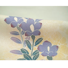 Load image into Gallery viewer, Vintage Japanese Kimono Women's Robe Silk, bush clovers and bellflowers, grayish blue,Autumn Grass Motif Kimono