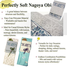 Load image into Gallery viewer, Washable Nagoya Obi (Floral pattern) ,Beige ,Navy, Black –Classic Yet Modern– A Must-Have for Kimono Lovers