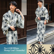 Load image into Gallery viewer, Men's Yukata 4-Piece Set – Yukata, Obi Belt, Geta Sandals & Waist Tie | Choose from 6 Traditional Japanese Patterns, Circle, Geometric, Hemp Leaf (Asanoha), Seven Treasures (Shippo)
