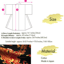 將圖片載入圖庫檢視器 Men's Happi Coat: Kimono Robe -Black , Navy base – Dragons, Clouds & Kanji Characters