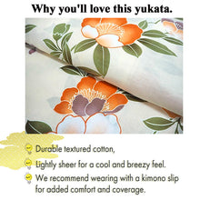 Load image into Gallery viewer, Women's Cotton Yukata, Casual Summer Kimono -Beige Base with Camellia Design