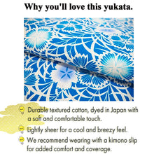 Load image into Gallery viewer, Women's Cotton Yukata, Casual Summer Kimono -Blue Base with Nadeshiko Flowers