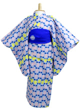 画像をギャラリービューアに読み込む, Girls' Yukata Heko-obi 2 items sets :Japanese Traditional Clothes - Citron Blue Scandinavian Design