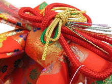 將圖片載入圖庫檢視器 Girl's Ready-Made Formal Obi for Japanese Traditional Kimono :S size - Red x Cherry Blossom Flower Snowflake