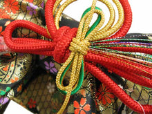 將圖片載入圖庫檢視器 Girl's Ready-Made Formal Obi for Japanese Traditional Kimono :S size - Black x Flower Temari ball