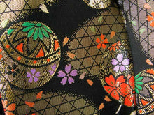 將圖片載入圖庫檢視器 Girl's Ready-Made Formal Obi for Japanese Traditional Kimono :S size - Black x Flower Temari ball
