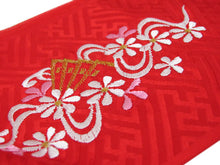 將圖片載入圖庫檢視器 Girl's Rayon Cloth Kimono  for Japanese Traditional Kimono -embroidery Red Fan pattern