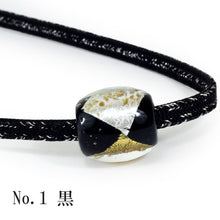 Load image into Gallery viewer, Obijime With Glass Beads Gold Silver Washi for Japanese Traditional Kimono- Black