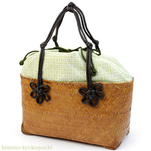 將圖片載入圖庫檢視器 Bamboo Basket Drawstring Bag - White x Green