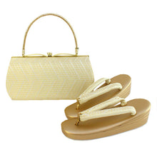 將圖片載入圖庫檢視器 Formal Bag Zori Set : for Japanese Traditional Clothes- Beige Gold Arrow Pattern