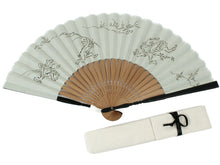 Load image into Gallery viewer, Men's Silk x Japanese Paper Sensu :Japanese Traditional Folding Fan & Fan Bag 2-Piece Set  - gray beige choju-giga