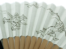Load image into Gallery viewer, Men's Silk x Japanese Paper Sensu :Japanese Traditional Folding Fan & Fan Bag 2-Piece Set  - gray beige choju-giga
