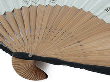 Load image into Gallery viewer, Men's Silk x Japanese Paper Sensu :Japanese Traditional Folding Fan & Fan Bag 2-Piece Set  - gray beige choju-giga