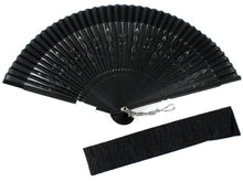 Load image into Gallery viewer, Men's Cotton Sensu :Japanese Traditional Folding Fan & Fan Bag 2-Piece Set Black Plain Pattern