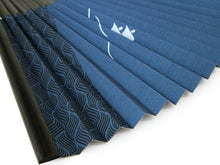 Load image into Gallery viewer, Men's Paper Sensu :Japanese Traditional Folding Fan - Navy Blue Katazome Sailing Boat