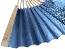 將圖片載入圖庫檢視器 Men's Elastic Paper Sensu :Japanese Traditional Folding Fan- Dark Pearl Navy Blue Running Water Pattern