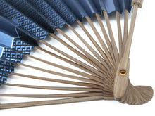 將圖片載入圖庫檢視器 Men's Elastic Paper Sensu :Japanese Traditional Folding Fan- Dark Pearl Navy Blue Running Water Pattern