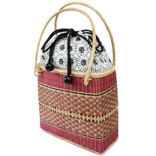 將圖片載入圖庫檢視器 Bamboo Basket Drawstring Bag - White Sunflower