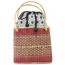 將圖片載入圖庫檢視器 Bamboo Basket Drawstring Bag - White Sunflower