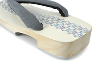 画像をギャラリービューアに読み込む, Men's Paulownia Geta(Japanese Sandals) for Japanse Traditional Kimono/Yukata: *Clogs Natural White Wooden Platform Geometric Pattern Gray Sandal 24.5 - 26.5cm