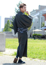 將圖片載入圖庫檢視器 Men's Denim Unlined Kimono with Pockets Black: Japanese Traditional Clothes