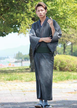 將圖片載入圖庫檢視器 Men's Damaged Denim Unlined Kimono with Pockets Black: Japanese Traditional Clothes