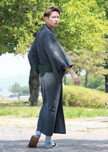 將圖片載入圖庫檢視器 Men's Damaged Denim Unlined Kimono with Pockets Black: Japanese Traditional Clothes