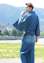 將圖片載入圖庫檢視器 Men's Damaged Denim Unlined Kimono with Pockets Navy: Japanese Traditional Clothes