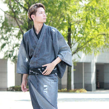 將圖片載入圖庫檢視器 Men's Denim Unlined Kimono with Pockets Black: Japanese Traditional Clothes